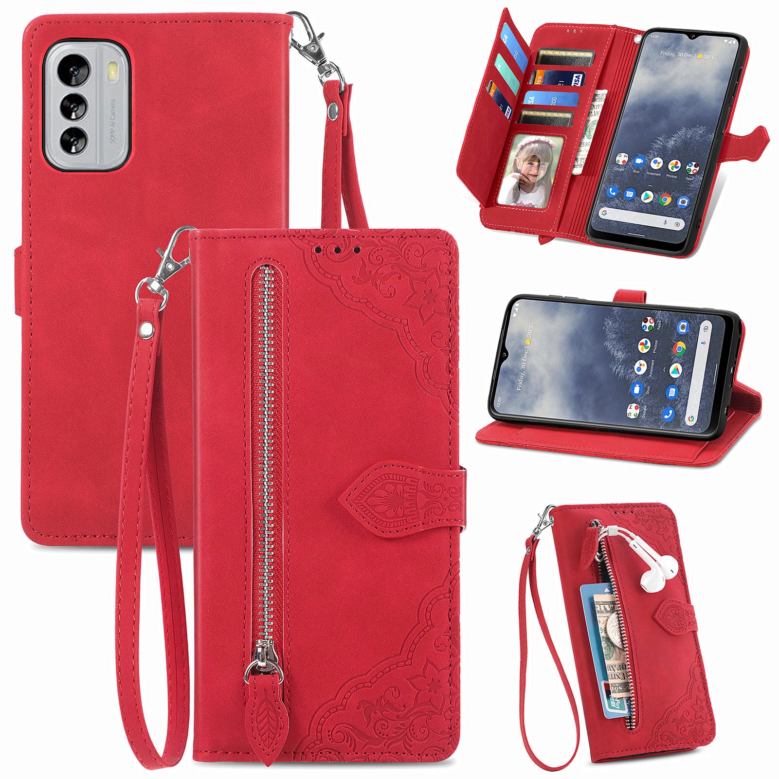 Anti-fall Flip Leather Phone Case For Nokia G60 5G Flower Imprinted Pattern Zipper Pocket Cell Phone Cover Stand Wallet Anti-fall Flip Leather Phone Case For Nokia G60 5G Flower Imprinted Pattern Zipper Pocket Cell Phone Cover Stand Wallet